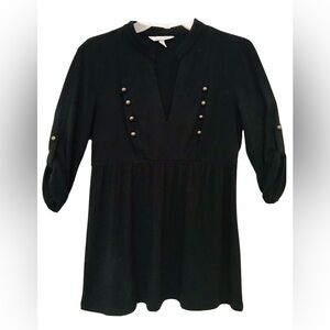 Speechless Womens Jr. L Black Military Inspired Split Neck Roll Tab Sleeve Top